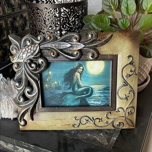 Ornate Black and Gold Picture Frame Vintage with Original Bodhi Leaf Mermaid